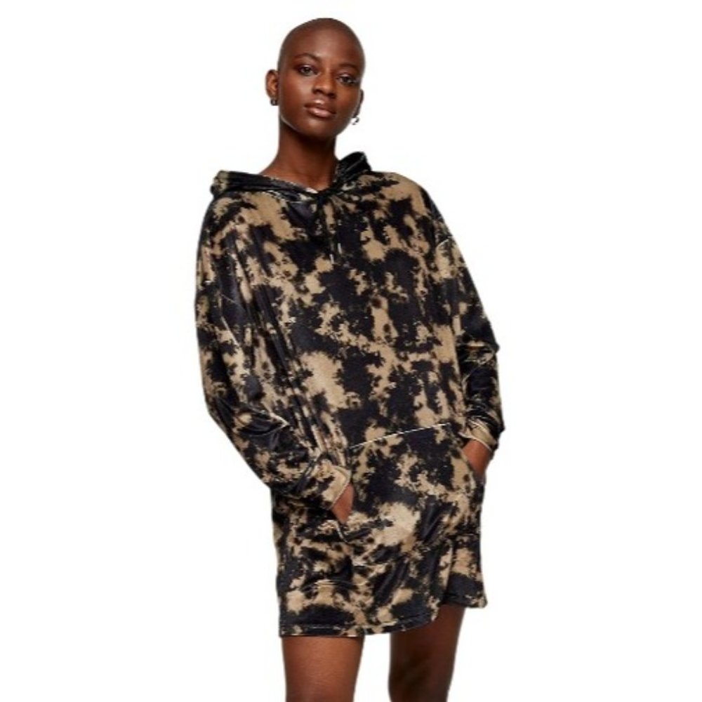 NWT Topshop Hooded Sweatshirt Dress Black/Tan Size 8